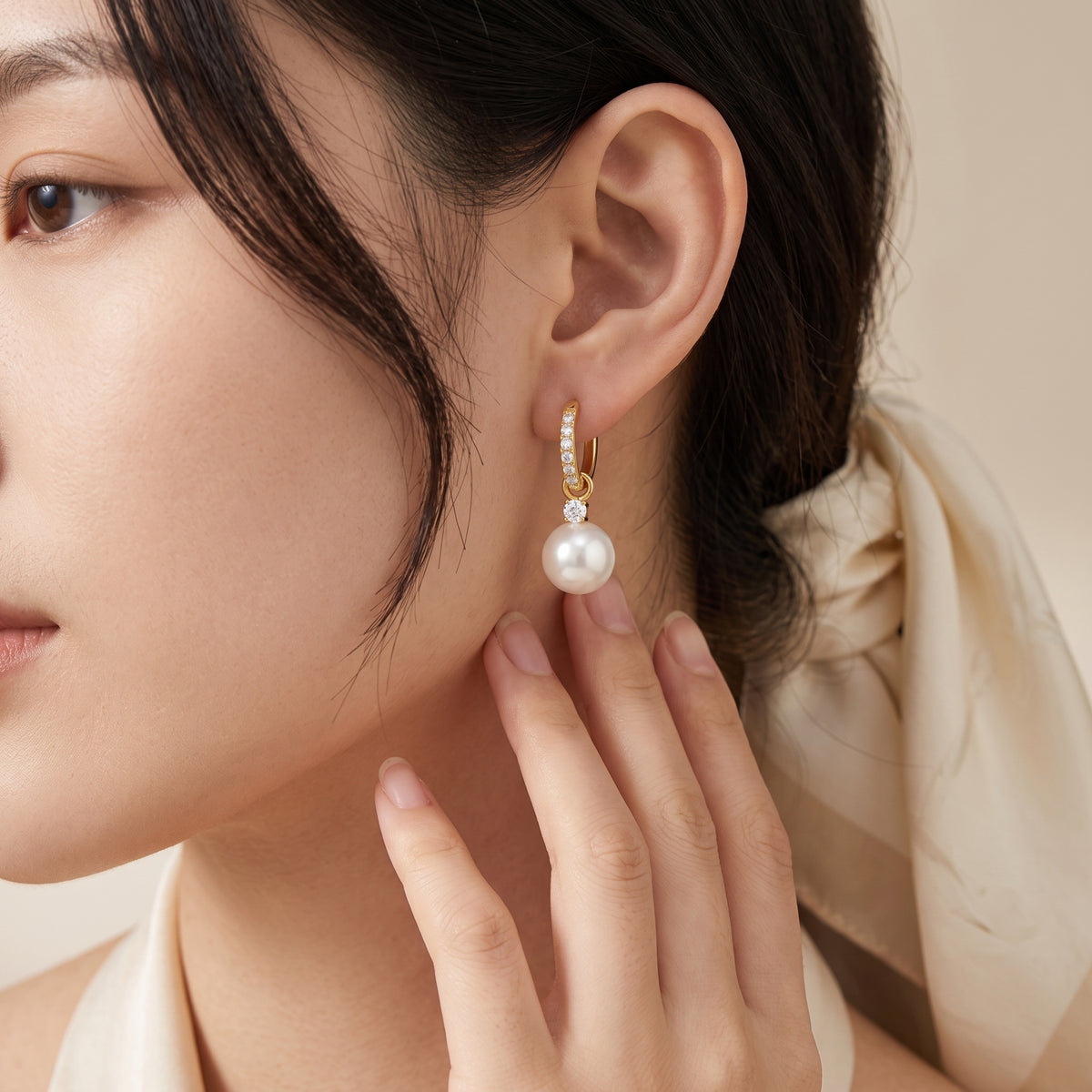Luna Pearl Drop Hoops