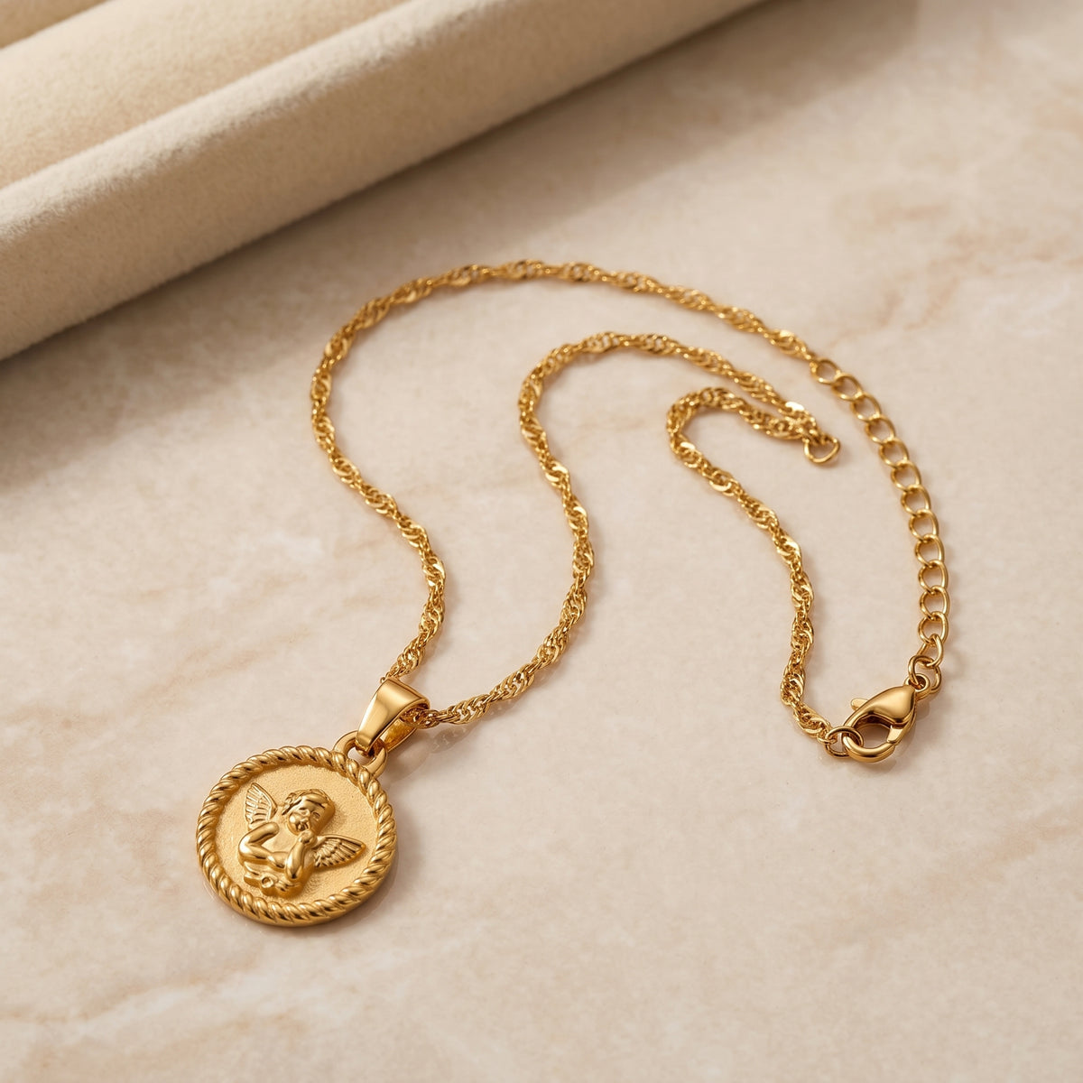Golden Angel Charm Stainless Steel Necklace