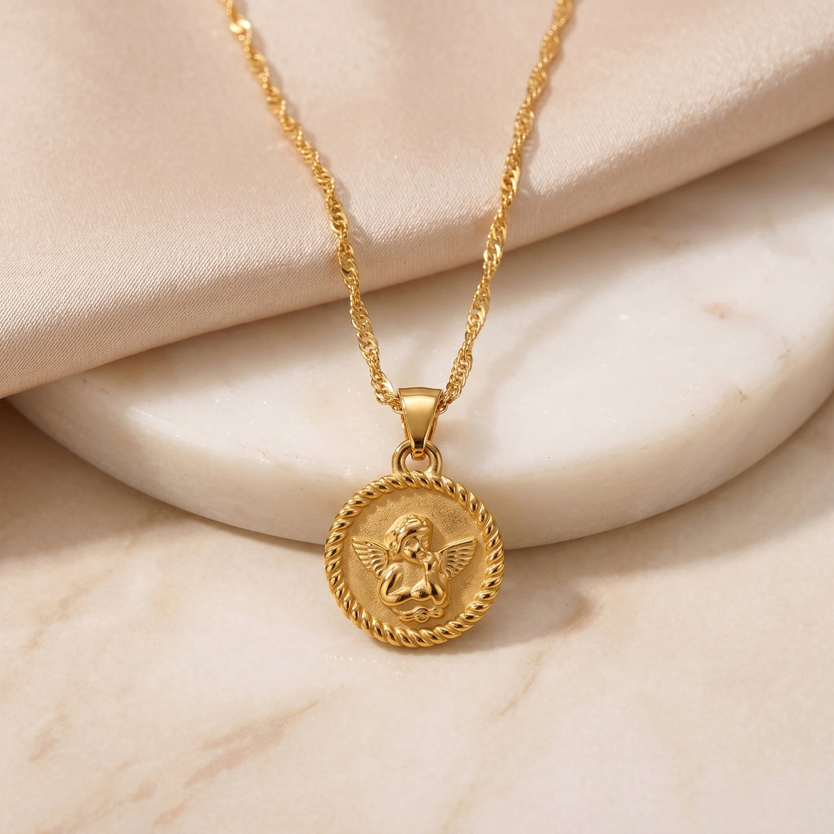 Golden Angel Charm Stainless Steel Necklace