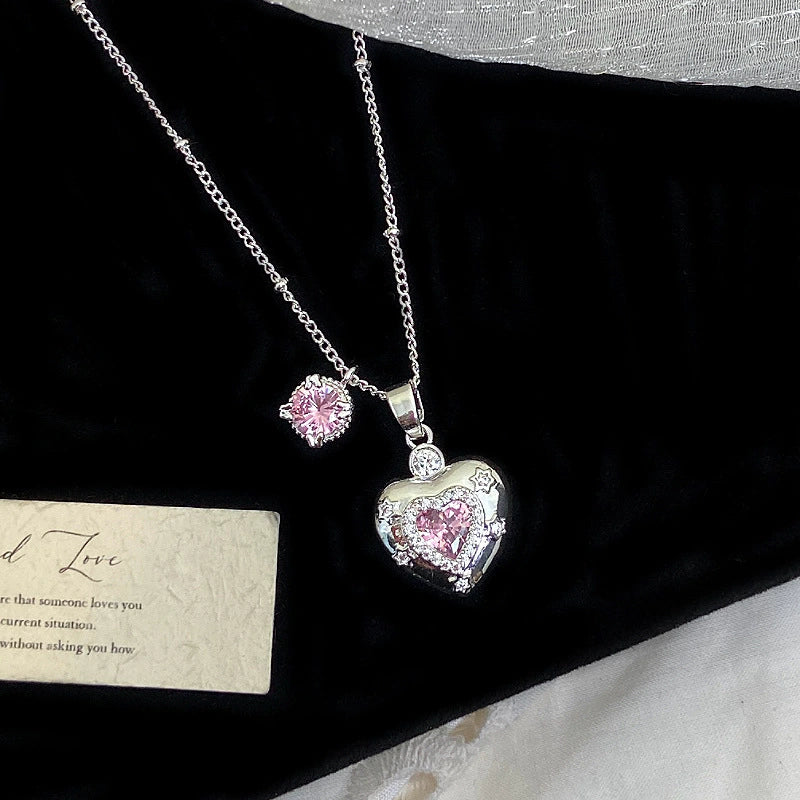 Pink Heart Zircon Pendant Necklace