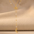 Sun & Moon Lariat Layered Necklace