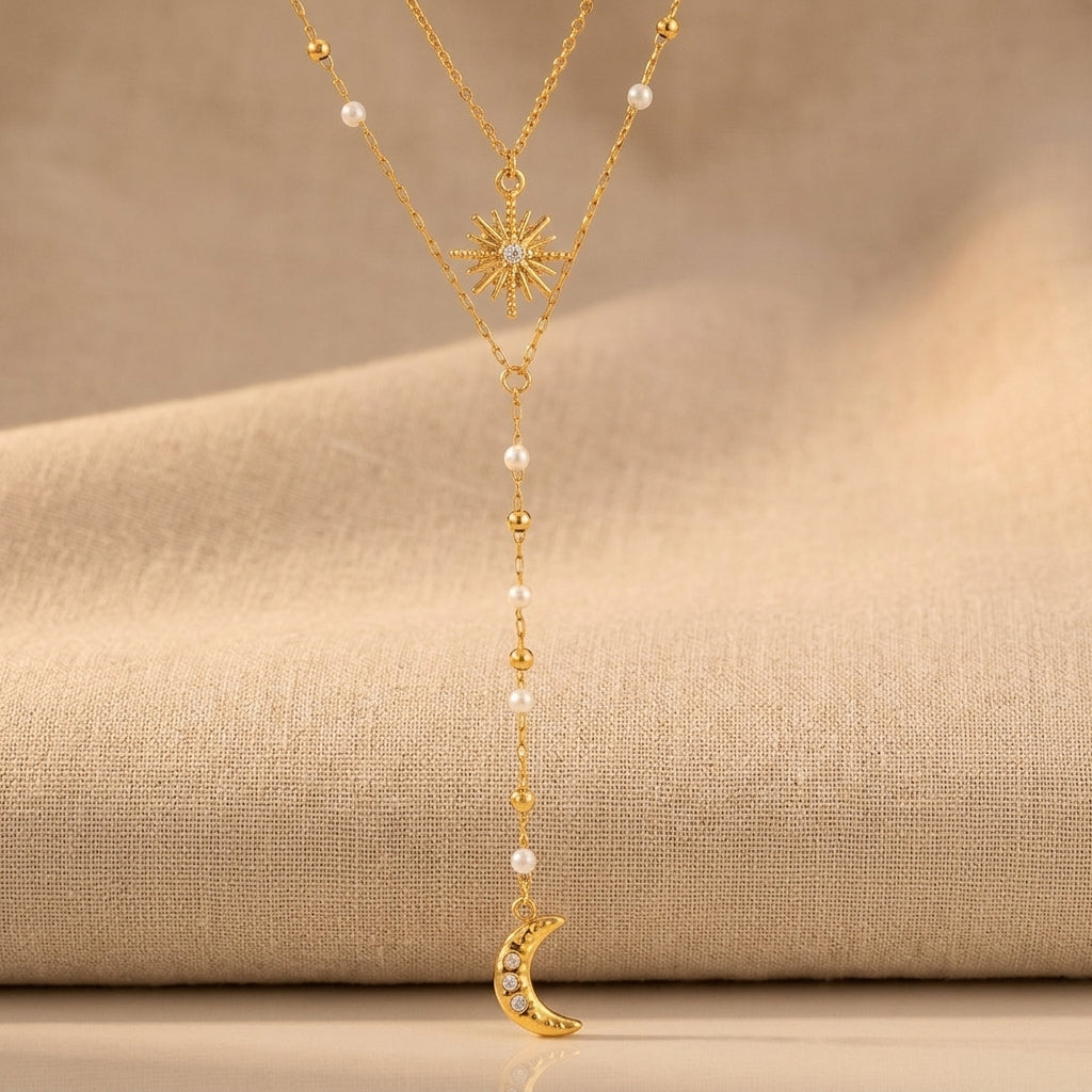 Sun & Moon Lariat Layered Necklace