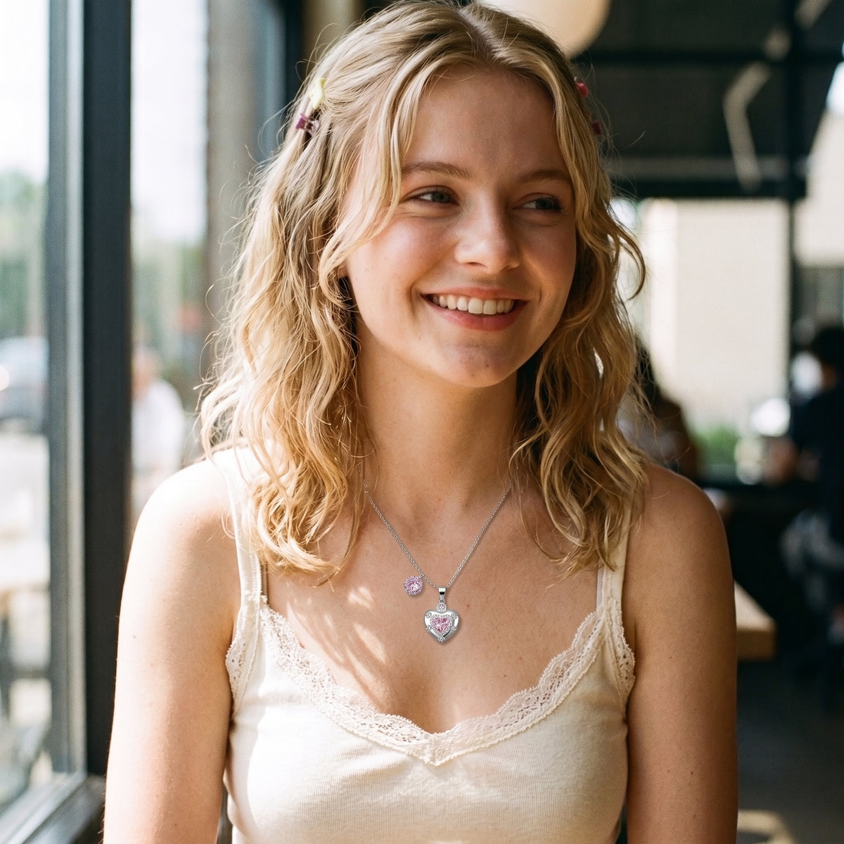 Pink Heart Zircon Pendant Necklace