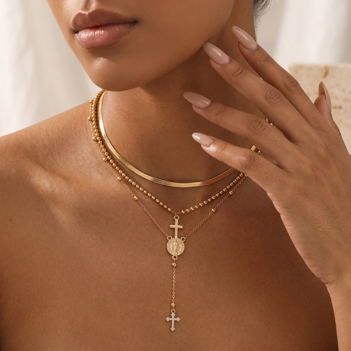 Divine Grace Layered Cross Necklace Set