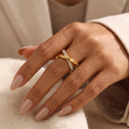 Golden X Pavé Crisscross Ring