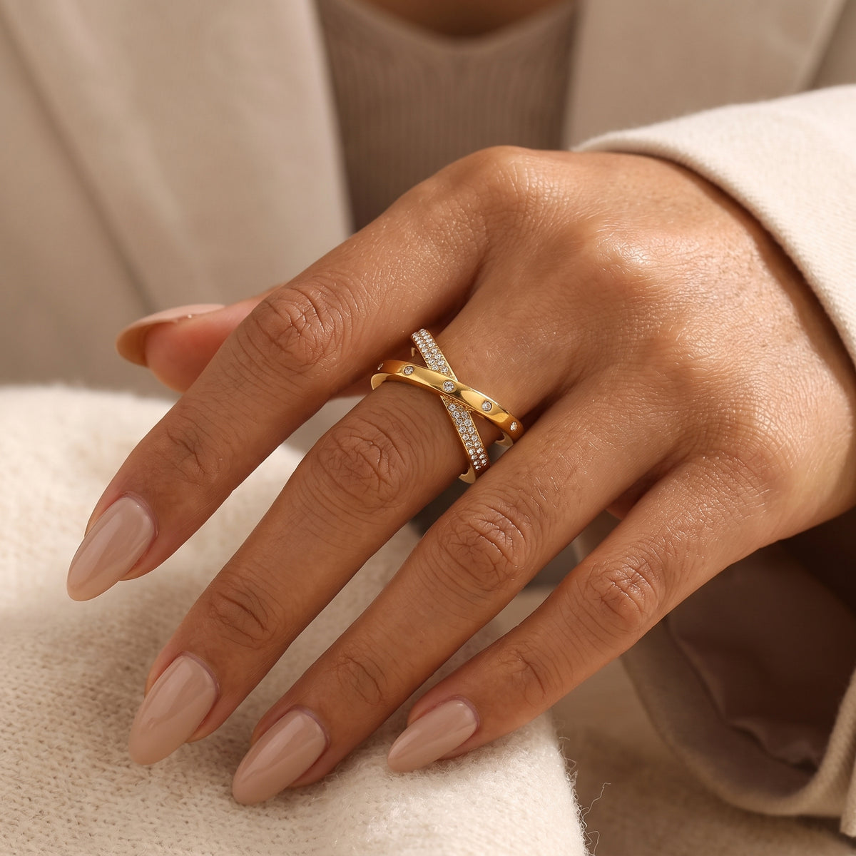 Golden X Pavé Crisscross Ring