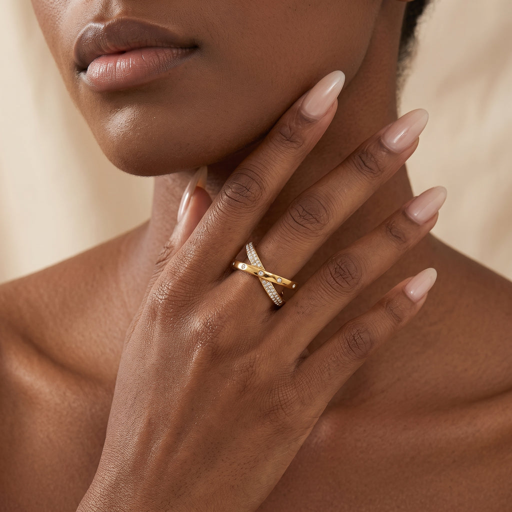 Golden X Pavé Crisscross Ring