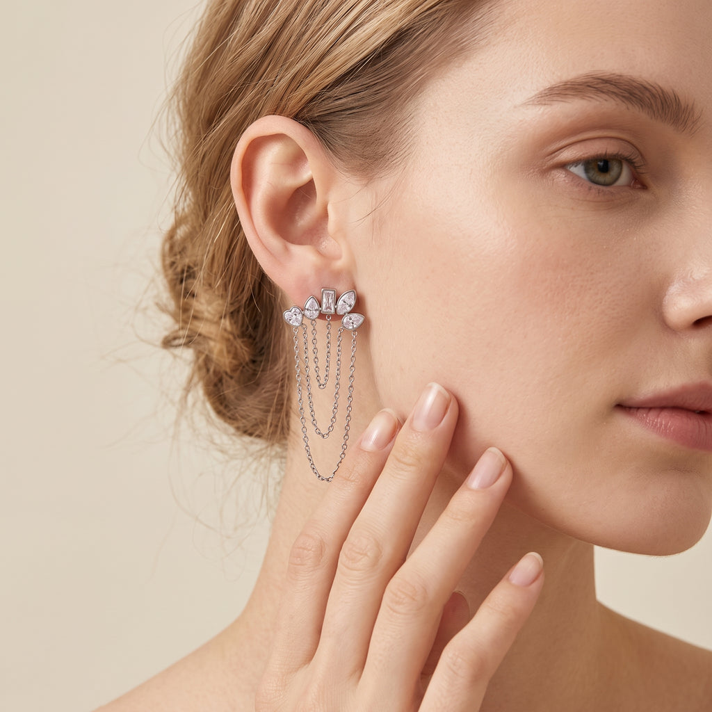 Crystal Blossom Chain Earrings