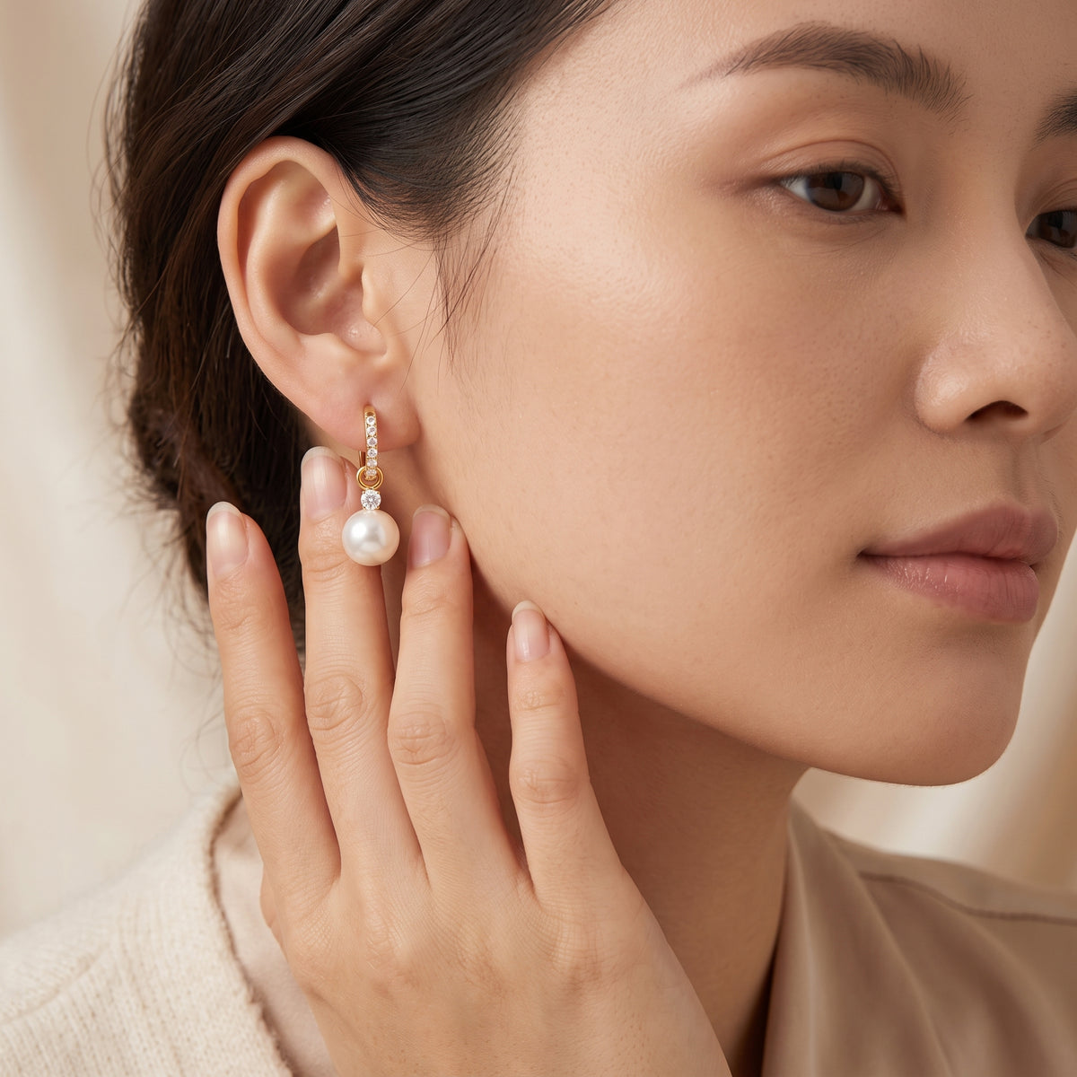Luna Pearl Drop Hoops
