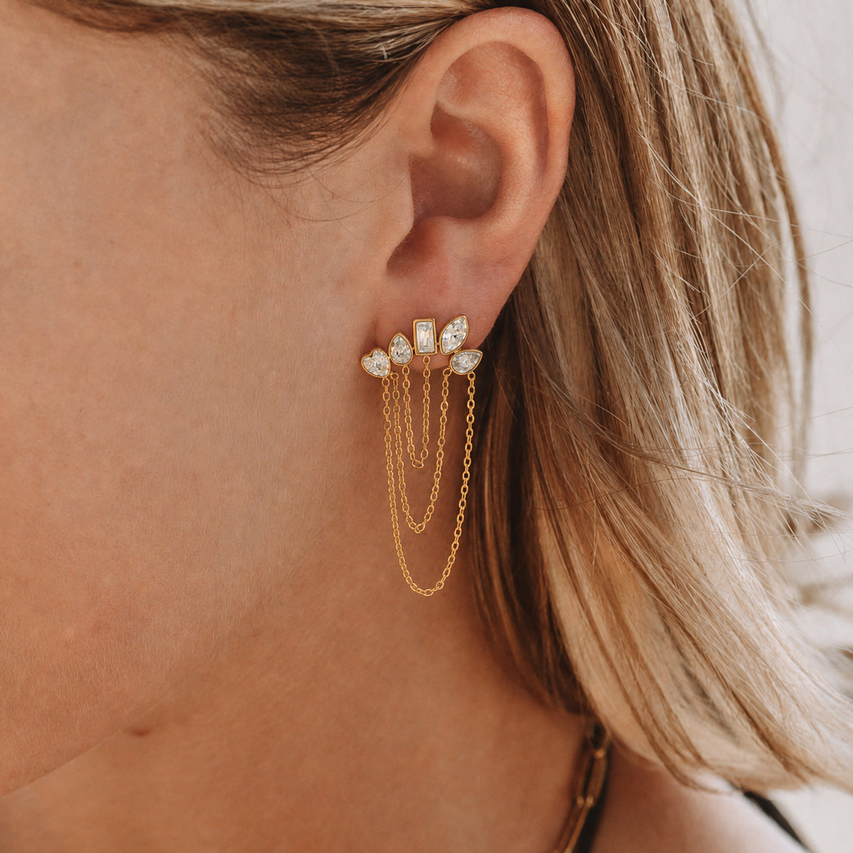Crystal Blossom Chain Earrings
