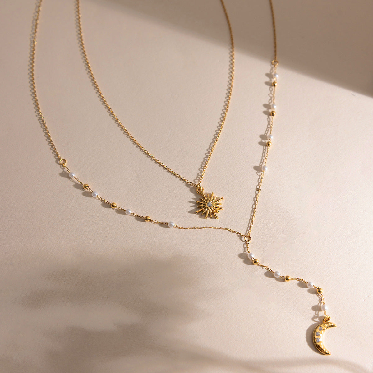 Sun & Moon Lariat Layered Necklace