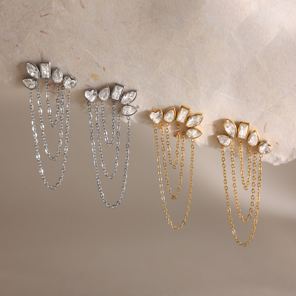 Crystal Blossom Chain Earrings