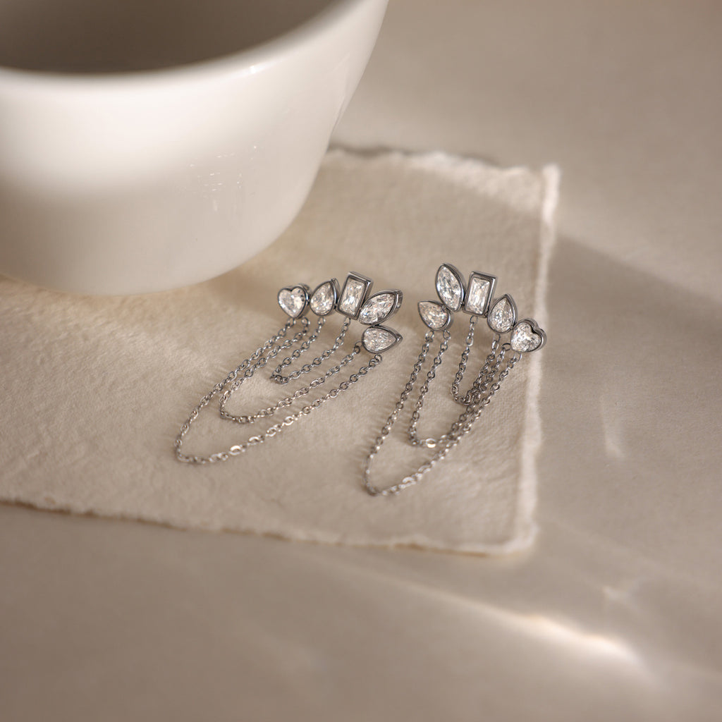 Crystal Blossom Chain Earrings