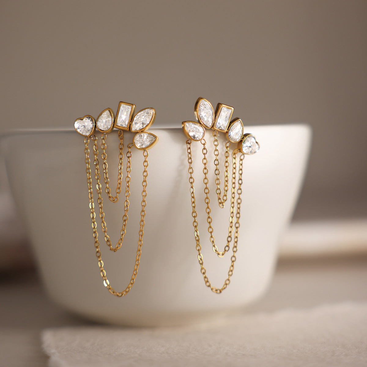 Crystal Blossom Chain Earrings