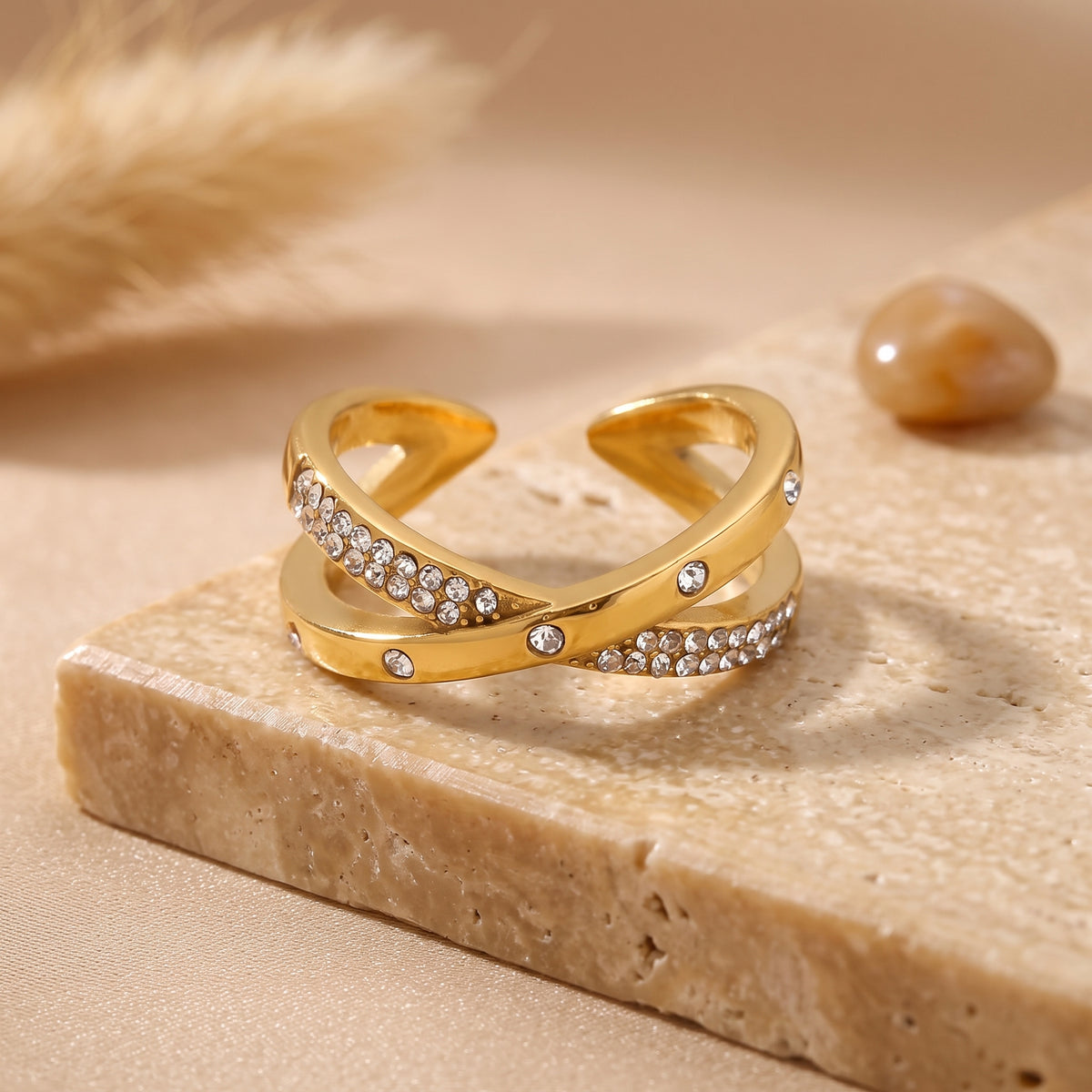 Golden X Pavé Crisscross Ring