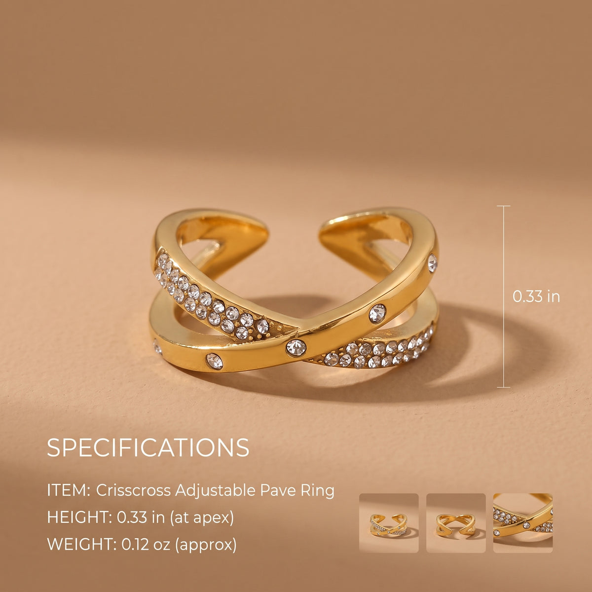 Golden X Pavé Crisscross Ring
