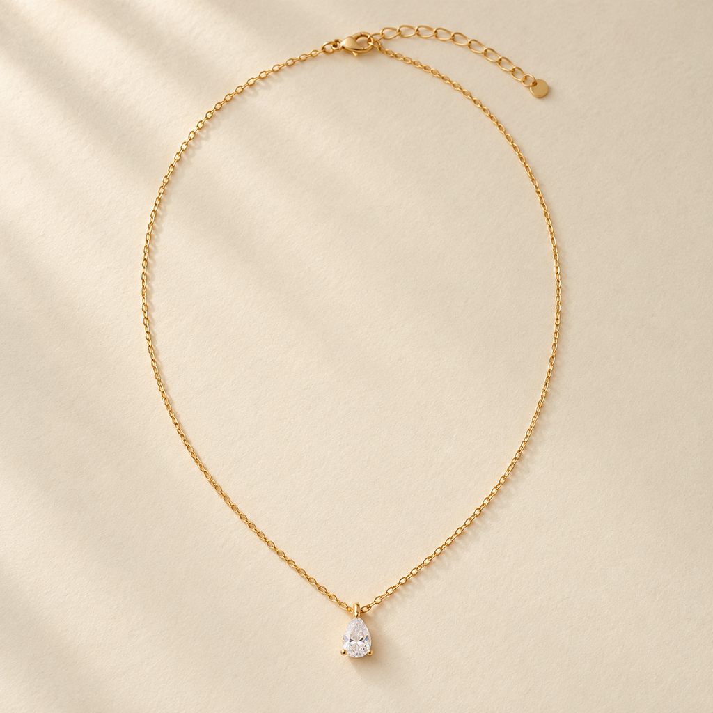 Gold Tone Teardrop Pendant Necklace