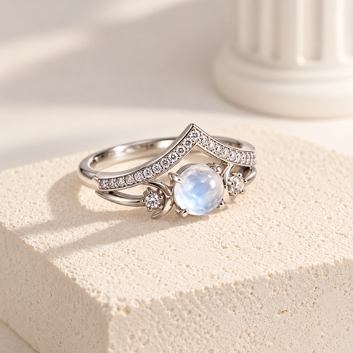 Celestial Moonstone Crown Ring