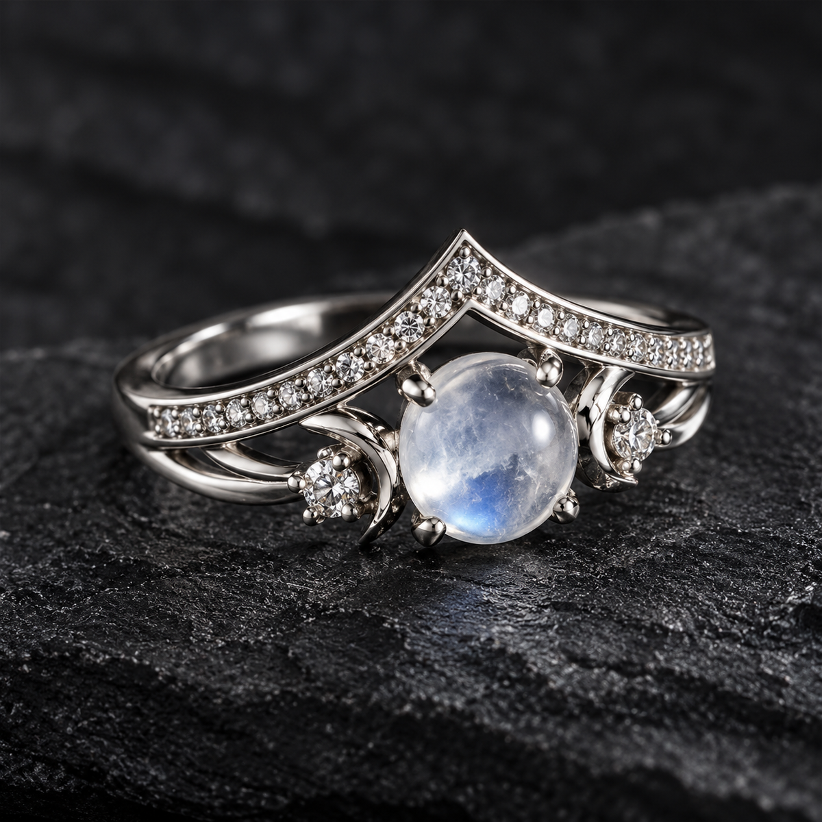 Celestial Moonstone Crown Ring